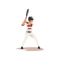 Baseball Player Swinging Bat Hitting Ball, Softball Athlete Character in Uniform Vector Illustration Royalty Free Stock Photo