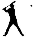 Baseball player vector silhouette. Baseball batter hitting Ball with bat. Royalty Free Stock Photo