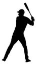 Baseball player vector silhouette. Baseball batter hitting Ball with bat for Home run.