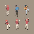 Baseball players. Sport people running bases pitcher baseball vector characters isometric in action poses Royalty Free Stock Photo