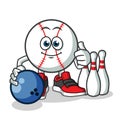 Baseball playing bowling mascot vector cartoon illustration