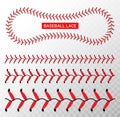 Baseball red lace seam thread. Base ball vector illustration lace stitch Royalty Free Stock Photo