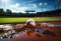 Baseball scene chalk lined infield, sporting action on the field