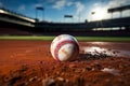 Baseball scene chalk lined infield, sporting action on the field