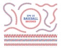 Baseball seam. Lace softball pattern. Red brush texture for base ball. Abstract thread stripe symbol. Competition sport