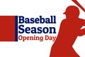 Baseball season opening day holiday concept. Template for background, banner, card, poster with text inscription. Vector Royalty Free Stock Photo