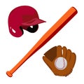 Baseball set, helmet, glove with ball and bat, vector illustration Royalty Free Stock Photo