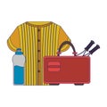 Baseball shirt suitcase and water bottle Royalty Free Stock Photo