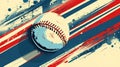A baseball is shown in a baseball field with a red, white and blue background Royalty Free Stock Photo