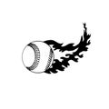 Baseball or Softball Ball on Fire with Fiery Flames Stencil Black and White Retro