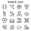 Baseball and softball icon set in thin line style Royalty Free Stock Photo