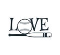 baseball softball love text vector logo graphic design with bat Royalty Free Stock Photo