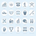 Baseball, softball sport game vector line icons. Ball bat, field, helmet, pitching machine, catcher mask. Linear signs Royalty Free Stock Photo