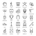 Baseball, softball sport game vector line icons. Ball, bat, field, helmet, pitching machine, catcher mask. Linear signs Royalty Free Stock Photo