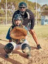 Baseball, sport and training with a sports man or catcher on a field for fitness and exercise outdoor during summer Royalty Free Stock Photo