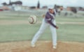 Baseball, sports and athlete pitching with a ball for a match or training on outdoor field. Fitness, softball and Royalty Free Stock Photo