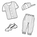 Baseball sports equipment. Vector hand drawn sketch illustration. Sport icons isolated on white background Royalty Free Stock Photo