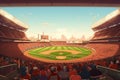 Baseball stadium with fans in the background. Vector illustration of a soccer stadium. A baseball stadium filled with cheering Royalty Free Stock Photo