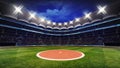 Baseball stadium with fans under roof with spotlights