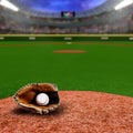 Baseball Stadium With Glove and Ball With Copy Space Royalty Free Stock Photo