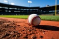 Baseball on the stadium infield, chalk line, sporting ambiance