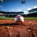 Baseball on the stadium infield, chalk line, sporting ambiance