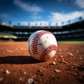 Baseball on the stadium infield, chalk line, sporting ambiance