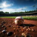 Baseball in the stadium, softball on the field, chalk line Royalty Free Stock Photo