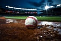 Baseball in the stadium, softball on the field, chalk line Royalty Free Stock Photo