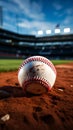 Baseball in the stadium, softball on the field, chalk line Royalty Free Stock Photo