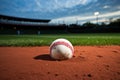 Baseball on the stadium, softball on the baseball field, Baseball on the Infield Chalk Line, AI Generated Royalty Free Stock Photo