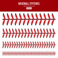 Baseball Stitches Vector. Lace From A Baseball Isolated On White. Sports Ball Red Laces Set.