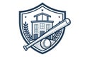 Baseball Team Emblem with Building and Bat Royalty Free Stock Photo
