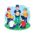 Baseball team learning strategy with coach on field cartoon Royalty Free Stock Photo