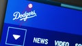 Baseball team Los Angeles Dodgers website homepage. Close up of team logo.