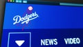 Baseball team Los Angeles Dodgers website homepage. Close up of team logo.