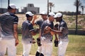 Baseball team mates are our second brothers. a group of young baseball players celebrating after playing a game. Royalty Free Stock Photo