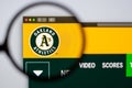 Baseball team Oakland Athletics website homepage. Close up of team logo.