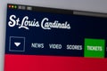 Baseball team St. Louis Cardinals website homepage. Close up of team logo.