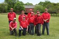 Baseball team in 19th century vintage uniform during old style base ball play following the rules and customs from 1864 Royalty Free Stock Photo