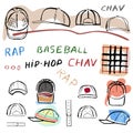 Baseball, tennis, rap cap chav set Royalty Free Stock Photo
