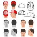 Baseball, tennis, rap cap and man head set Royalty Free Stock Photo