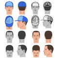 Baseball, tennis, rap cap and man head set Royalty Free Stock Photo
