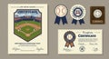 Baseball-themed certificate set featuring a large certificate with a diamond-shaped Royalty Free Stock Photo