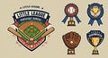 Baseball-themed design elements include a central badge featuring a baseball field Royalty Free Stock Photo