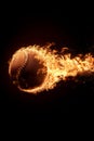 Baseball thrown at high speed, leaving fiery trail behind, creating dramatic flames Royalty Free Stock Photo