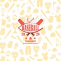 Baseball tournament icon on background vector illustration. Sport equipment and accessories such as bat, ball, softball Royalty Free Stock Photo