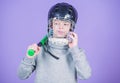 Baseball training concept. Boy in helmet hold baseball bat. Sport and hobby. Care about safety. Teenager boy likes Royalty Free Stock Photo