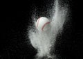 Baseball training practice in middle of snow night. Sport training baseball ball falling down snow, heavy big small size snows. Royalty Free Stock Photo