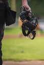 Face protection for Blue during the game. Royalty Free Stock Photo